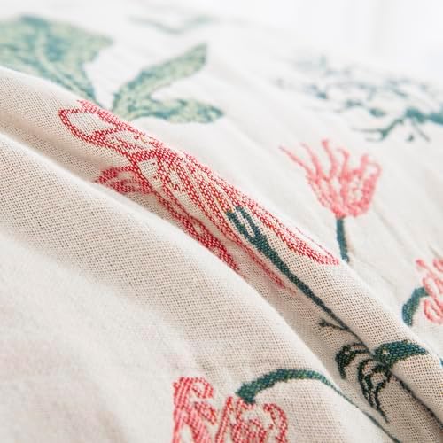 100% Muslin Cotton Throw Blanket for Bed Couch Chair, Botanical Plant Floral Printed Quilt Ultra Soft Reversible Gauze Blanket for All Season, 90"x98" - Image 4