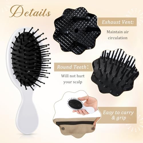 60 Pcs White Black Mini Hair Brushes Bulk for Homeless Soft Bristles Adds Shine Scalp Massage and Detangling Travel Hair Combing for Women Spa Party Favors - Image 3