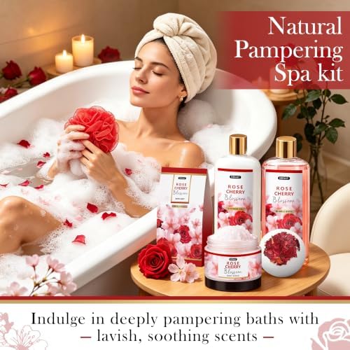 Gift for Women, 21pcs Rose & Cherry Blossom Spa Gift Baskets for Women - Image 3