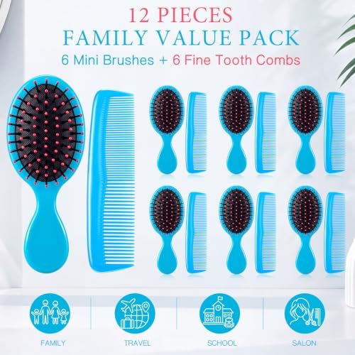 Epakh 12 Hair Brush Comb Set Wet Detangling Mini for Travel, Blue - Image 4