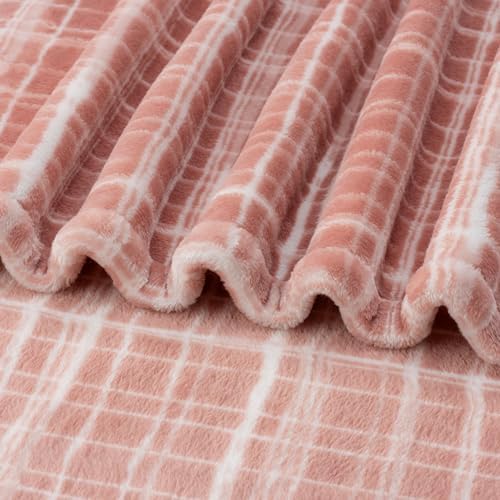Berkshire Blanket-Classic Heavyweight Soft Printed VelvetLoft® Plush Blanket, Full/Queen Size Soft Fuzzy Warm Blanket for Couch Sofa Bed, Watercolor Plaid Blush, 90in x 90in - Image 6