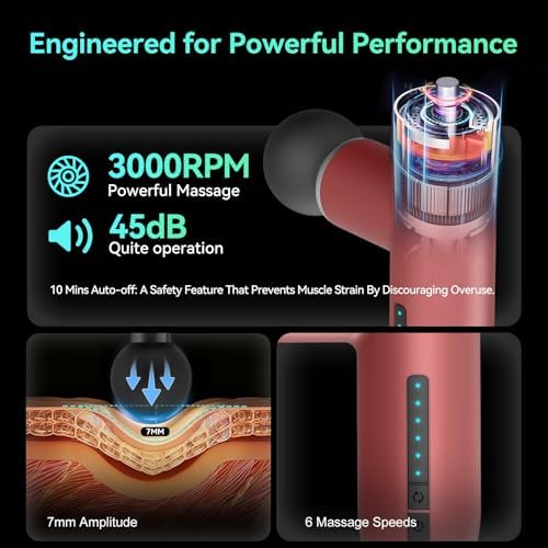 Mini Massage Gun Pocket-Sized Massage Gun Deep Tissue Quiet, Portable Percussion Muscle Travel Massager Gun,Back/Neck Massager for Pain Relief Deep Tissue (Red) - Image 3