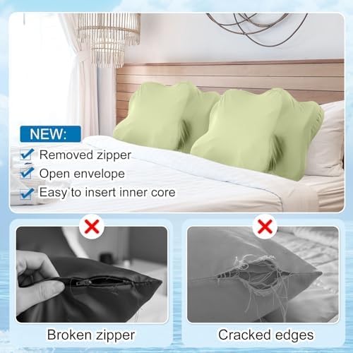 Hahafelt Cooling Cervical Pillowcase Cover with Envelope Closure (Only Pillow Case) Ergonomic Neck Pillowcase Smooth Soft Cool Pillow Cover for Side Back Stomach Sleepers (Sage Green,Queen Size) - Image 4