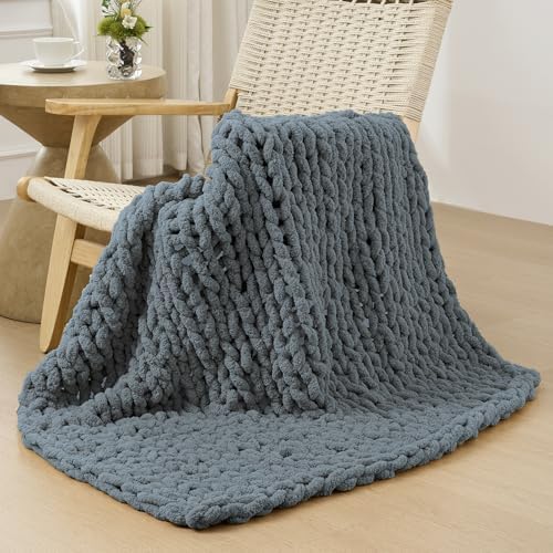 Bigacogo Chunky Knit Throw Blanket for Couch, 40x40 inches, Iron Gray by Bigacogo
