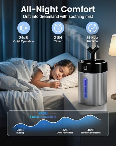 Feekaa Stainless Steel Humidifier, Easy Clean Dishwasher Safe, 4L/1Gal Cool Mist Humidifiers for Bedroom, Humidifiers for Baby, Humidifier Large Room for Nursery, Plant, Office, Living Room, Black - Image 5