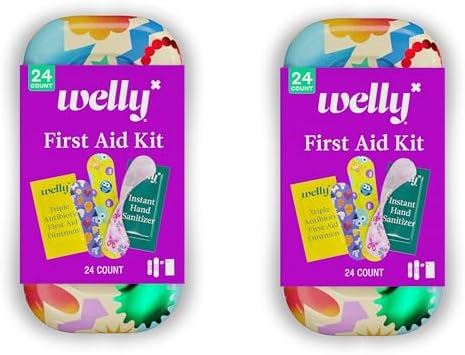 Welly Quick Fix, On The Go First Aid Kit, Assorted Bandages, Ointments, and Hand Sanitizer, Three Color Bandages - 2 Pack by Welly