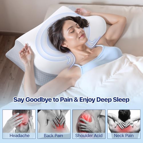 Memory Foam Neck Pillow - Ergonomic Contour Cervical Neck Pillow for Side Back Stomach Sleepers, 2-in-1 Orthopedic Neck Support Pillow with Cooling Pillowcase - Image 6