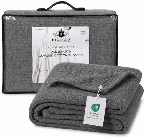 HILLFAIR 100% Soft Premium Combed Cotton Thermal Blanket– Queen Bed Blankets– Soft Cozy Warm Bed Throw Blanket– All Season Grey Queen Cotton Blankets by HILLFAIR