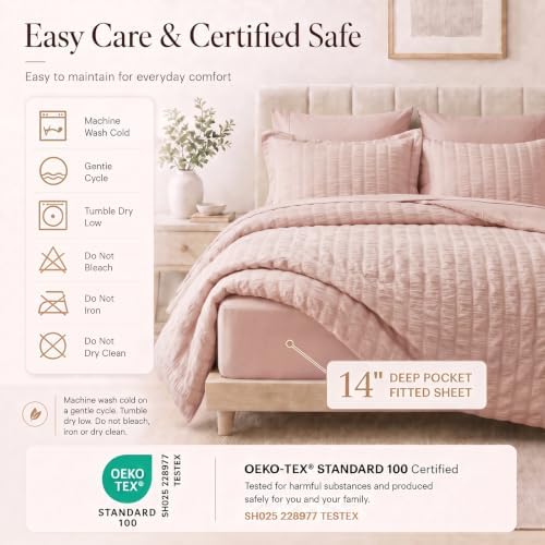 CozyLux Queen Comforter Set, 7 Pieces Rose Gold Seersucker Bed in a Bag - Image 5