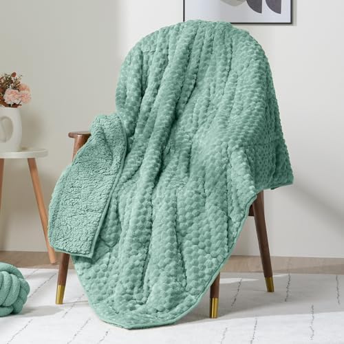 Fleece Weighted Blanket for Adults 60" x 80" 20lbs Fuzzy Blankets, Green by WemoreDirect