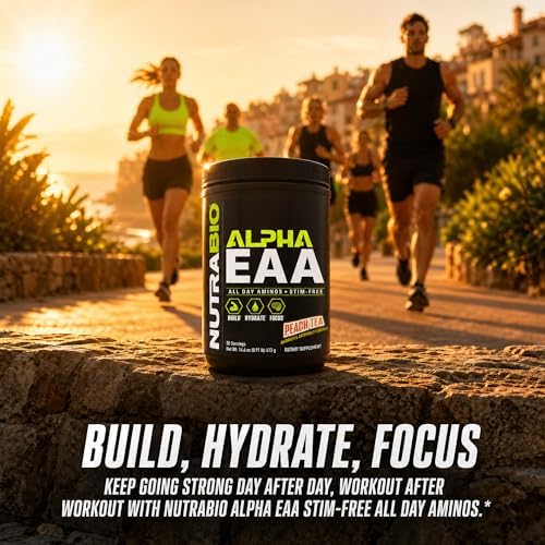 NutraBio Alpha EAA - All-Day Amino Acids for Muscle Growth and Hydration - Essential Amino Acids with Nootropics & Adaptogens- Full Spectrum EAA BCAA Powder - 30 Servings - Peach Tea - Image 6