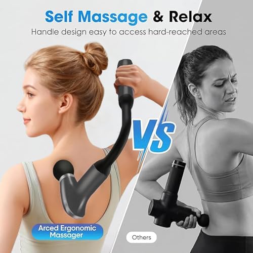 Massage Gun with Upgraded Extension Handle, Back Massager for Pain Relief Deep Tissue, 12MM Percussion Less-Shock Neck/Foot/Leg/Shoulder Massager, 9 Speed Levels & 5 Replaceable Heads (Space Silver) - Image 5