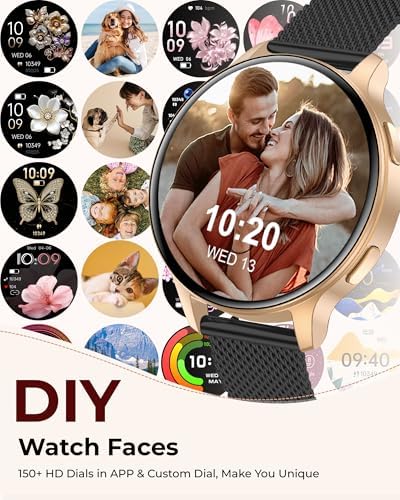 Smart Watch for Women, 1.27" HD Fitness Tracker with 4 Bands & Necklace Gift Set, Heart Rate SpO2 Sleep Monitor, 120+ Sport Modes, Call & Notifications, Smartwatch for Android iPhone, 40mm Black Gold - Image 7