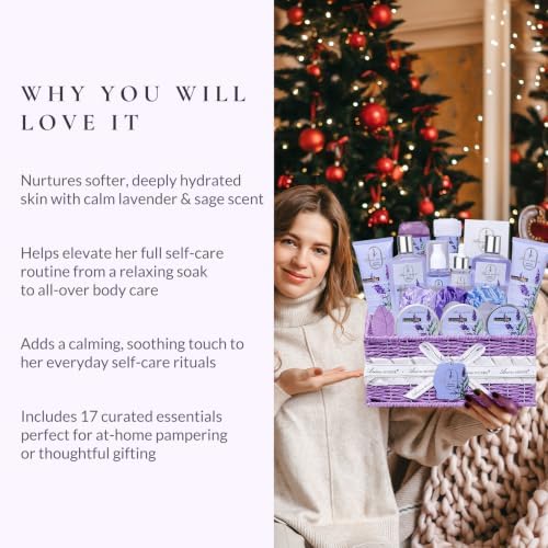 Gifts for Women, 17pcs Lavender Spa Gift Baskets for Women Self Care - Image 3