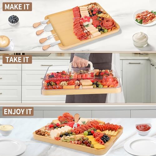 CAWIU Large Charcuterie Board with Lid, Portable Cheese Board & Snack Tray - Image 2
