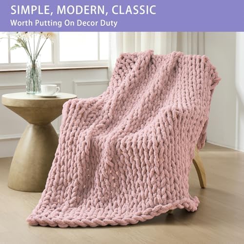 Bigacogo Chunky Knit Throw Blanket for Couch, 51x63 inches, Dusty Pink - Image 3