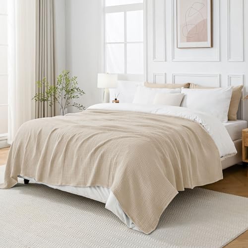Esterra Muslin Blanket Twin Size Cozy Soft Lightweight Pre-Washed Cotton Blanket, All Season Breathable 4-Layer Gauze Blanket Throw for Couch Bed, Neutral, 66x90 Inches - Image 5
