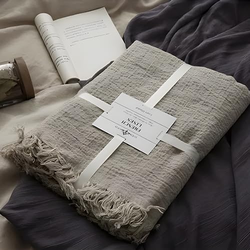 100% Pure Linen Blanket,100% Natural Flax Linen Throw Blanket, 79" L 100% French Flax Fabric,Soft,Breathable and Skin-Friendly Bed Blanket by MINUPWELLHome