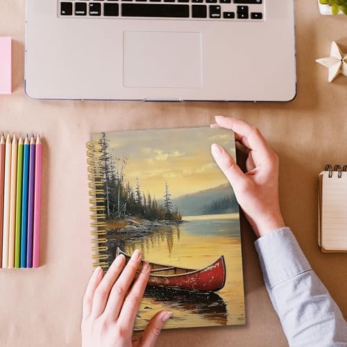 XPH Vintage Red Canoe Lake Landscape Spiral Notebook, Lake Gifts Journaling Notebooks for Women, Rustic Farmhouse Hardcover Journals for Writing 160 Pages 5.5 x 8.3 Inch, Nature Lover Gifts - Image 5