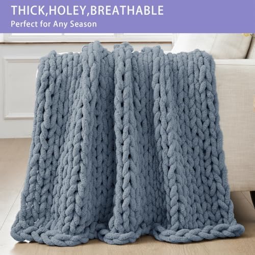 Bigacogo Chunky Knit Throw Blanket for Couch, 40x80 inches, Cold Sea Blue - Image 4