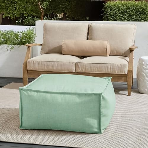 Sorra Home Sunbrella Top Stitch Pouf Cushion - Square, Outdoor Stuffed Plush Ottoman & Foot Rest Stool - Balcony, Patio, Poolside Furniture Accessory - Canvas Spa (30" x 30" x 15") - Image 2