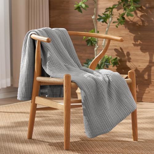 David's Home 100% Cotton Muslin Throw Blanket for College Dorm, 4-Layer Soft Breathable Lightweight Comfy Cozy Throw Guaze for Hot Sleepers, 3D Bubble Room Decor for Bed, Giftable, Dark Grey, 50"x70" by DavidsHome