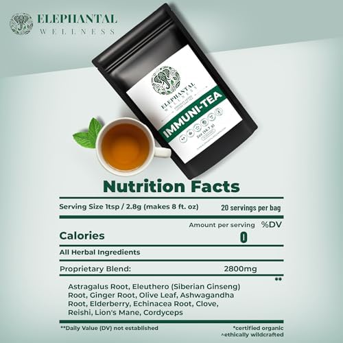 Elephantal Wellness Premium Immuni-Tea | Immune System & Respiratory Support with Reishi, Clove, Echinacea & Elderberry | Handmade, Caffeine-Free, Non-GMO Loose Leaf Blend, 2oz, 20 Servings - Image 2