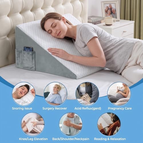 puredown® 12" Bed Wedge Pillow, Cooling Wedge Pillows for Headboard, Pillow Wedge for Nighttime Acid Reflux, Lumbar & Back Support, Leg Elevation Therapy, Snore Reduction Aid.Blue - Image 5