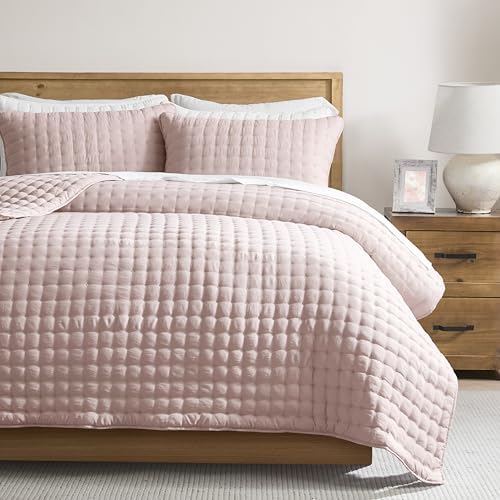 WDCOZY Pink Twin Size Quilt Bedding Sets with Pillow Sham, Lightweight Soft Bedspread Coverlet, Quilted Blanket Thin Comforter Bed Cover, All Season Summer Spring, 2 Pieces, 68x90 inches by WDCOZY