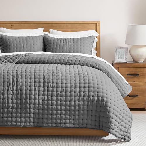 WDCOZY Dark Grey Queen Size Quilt Bedding Sets with Pillow Shams, Deep Lightweight Bedspread Coverlet, Quilted Blanket Thin Comforter Bed Cover, All Season Summer Spring, 3 Pieces, 90x90 inches by WDCOZY
