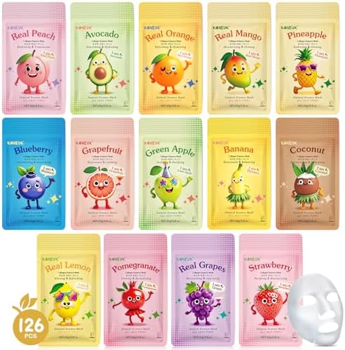 126 Pack Sheet Hydrating Face Masks Skincare for Women, Skin Care for Kids by KONEUK