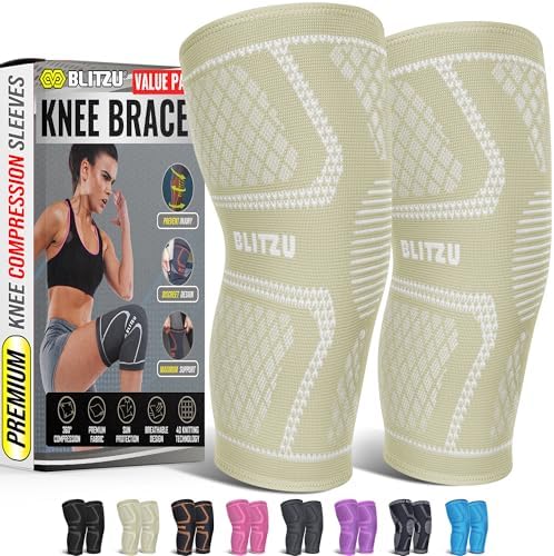 Knee Brace Men & Women, Knee Compression Sleeve Support Wrap Tendonitis XL by BLITZU