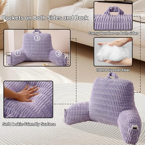 Large Reading Pillow for Sitting Up with Arms,Purple Corduroy - Image 5