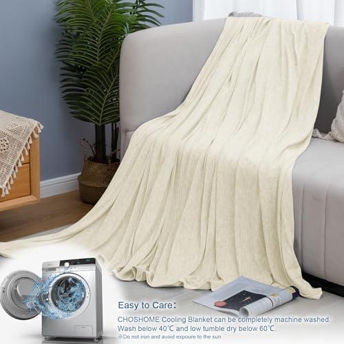 CHOSHOME Cooling Blanket for Hot Sleepers Lightweight Summer Cold Thin Blankets for Sleeping, Hot Flashes Night Sweats, Soft Blanket for Bed, King Size, Beige - Image 6