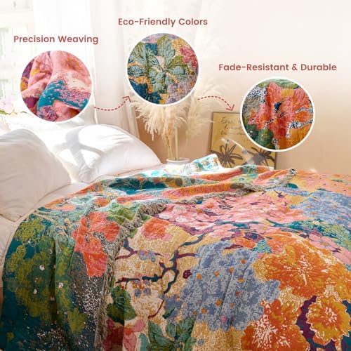 MSGKV Boho Throw Blanket 60"x80" Cotton Floral Blanket for Couch & Sofa - Image 3