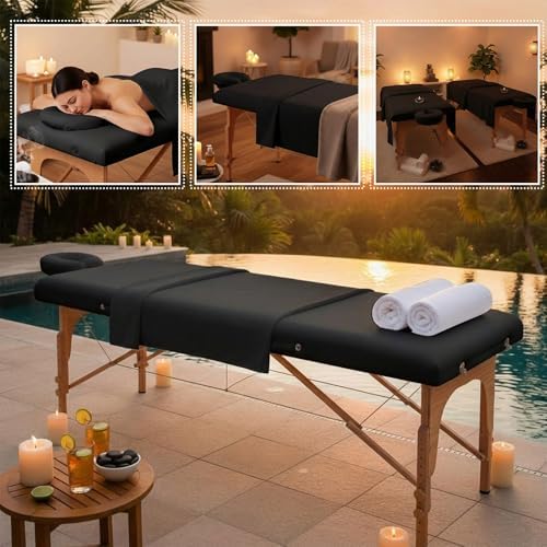 Oudain 4 Sets 3 Piece Soft Microfiber Massage Table Sheets Set Bulk Includes Massage Flat Sheet and Fitted Sheet and Face Rest Cover(Black) - Image 6