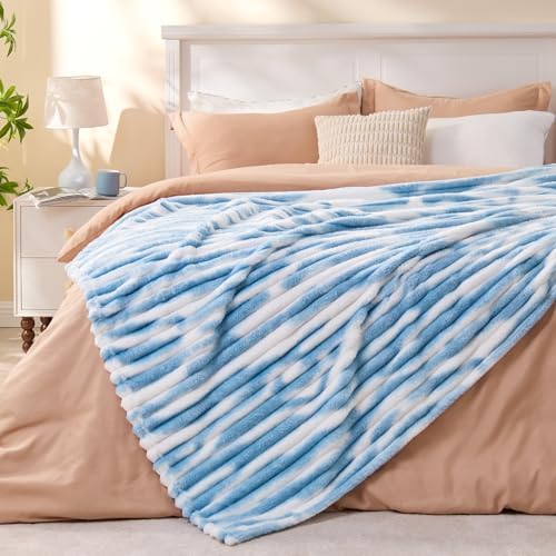 BEDELITE Ribbed Twin Blanket for Couch & Bed, Blue&White, 60"x80" - Image 5