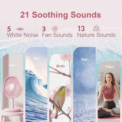 ANJANK White Noise Sound Machine Alarm Clock with Bluetooth Speaker, Hi-Fi Stereo Sound, 21 Soothing Sounds/7 Night Lights, 0-100% Dimmer/Sleep Timer, Soother for Teens Kids Girls, Bedroom, Pink - Image 3