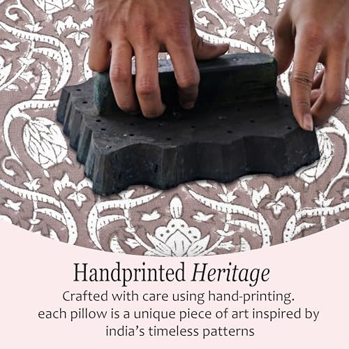 CPC Mocha Regal Hand Block Print 100% Cotton Ruffle Throw Pillow Cover 18x18 inch with Hidden Zipper Decorative for Couch, Bed, Sofa, Farmhouse, Cottagecore Decor Gift Christmas Fall Thanksgiving - Image 4