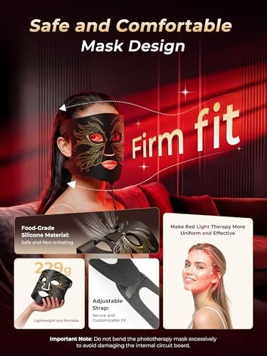 7-in-1 Red Light Therapy for Face & Neck, Skin-Friendly Silicone Red Light Therapy Mask with 324 LEDs, 5 Brightness Levels & 20 Mins Timer, Led Face Mask Light Therapy for Home & Travel - Image 6