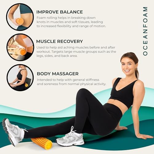 Oceanfoam Ripple Travel Foam Roller (11" x 3.35") Firm Mini Foam Roller for Physical Therapy, Deep Tissue Massage, Back Pain - High Density, Ergonomic Wave Textured - Yoga, Pilates, Exercise (Gold) - Image 6