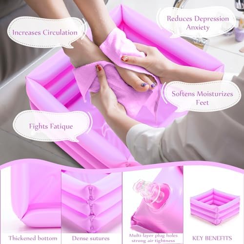 FillTouch 12 Pcs Foot Spa Kit for Girls Kids 12.5''x12.5''x8.3'' Foot Care Bath and 12''x28'' Hand Towels Washbasin Salon Towels Portable for Sleepover Spa Swim Birthday Party Supplies(Light Purple) - Image 4