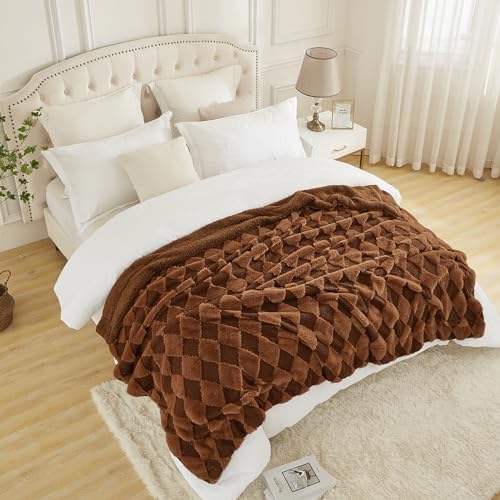 PU MEI Luxury Faux Fur Rabbit Fur Throw Blanket Brown 60"*80",Soft Plush Reversible Sherpa Blankets,Twin Fuzzy Elegant Blanket Thick Throws for Bed,Comfy Bedding Accent Blankets for Sofa Couch Chair - Image 4