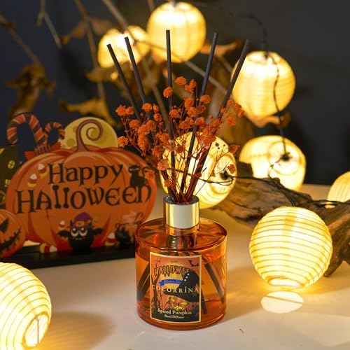 COCORRÍNA Reed Diffuser - Spiced Pumpkin 6.7 fl oz Scented Diffuser with 8 Sticks Home Fragrance Bathroom Shelf Decor (Halloween Collection) - Image 5