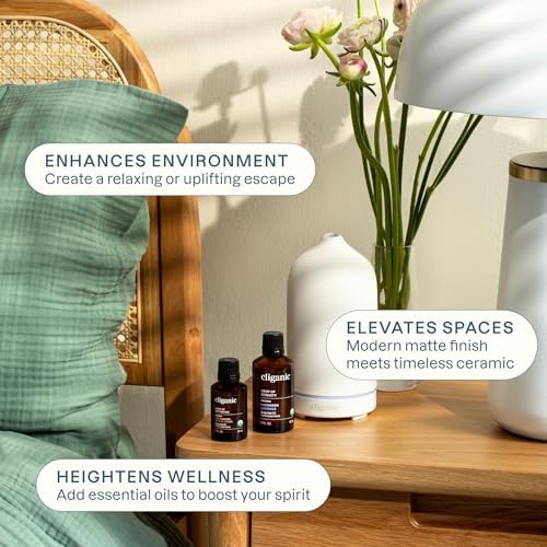 Cliganic Ceramic Diffuser (Sage), 100ml Ultrasonic for Essential Oils Aromatherapy, Home & Office - Image 4