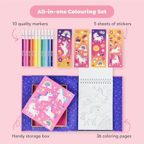 Tiger Tribe Coloring Set - Unicorns, Activity Set for Kids, incl. Stickers & Markers Portable Storage Box, Perfect for Travel, Great Gift - Image 3