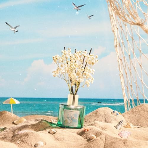 COCORRÍNA Reed Diffuser - Hawaii Melody 6.7 Fl.oz Reed Diffuser Set with 8 Sticks & Preserved Baby's Breath, Reed Diffuser for Home Bathroom Shelf Decor - Image 5