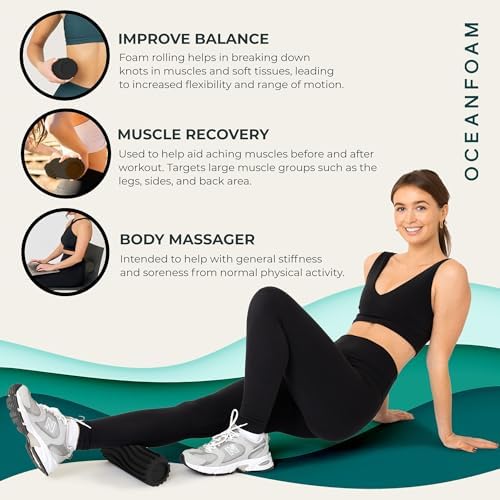 Oceanfoam Ripple Travel Foam Roller (11" x 3.35") Firm Mini Foam Roller for Physical Therapy, Deep Tissue Massage, Back Pain - High Density, Ergonomic Wave Textured, Yoga, Pilates, Exercise (Charcoal) - Image 6