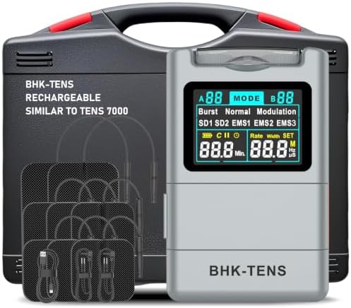 DIY Pluse TENS EMS Unit Muscle Stimulator for Back Pain Relief, Rechargeable TENS Unit Machine with 8 Modes & 8 Electrode Pads. Electric TENS Massager for Chronic Pain, Muscle Relaxation, Home Use by BHKTENS
