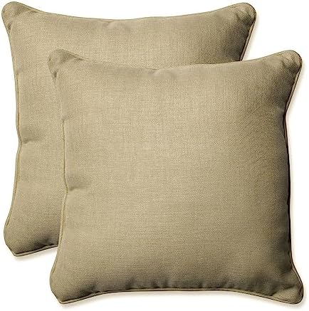 Pillow Perfect Rave Solid Indoor/Outdoor Throw Pillow Plush Fill, Weather and Fade Resistant, Throw - 18.5" x 18.5", Tan, 2 Count by PillowPerfect